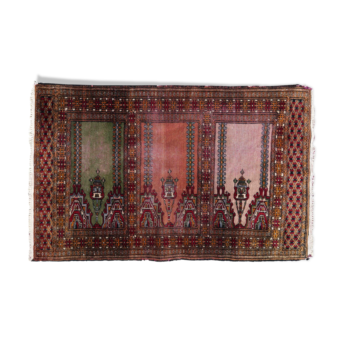 Vintage carpet Uzbek Bukhara handmade 63cm x 98cm 1950s