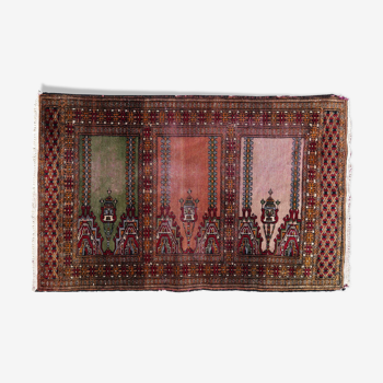 Vintage carpet Uzbek Bukhara handmade 63cm x 98cm 1950s