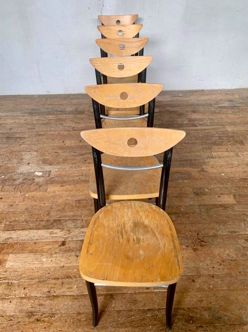 Series of 6 vintage curved wood bistro chairs