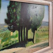 Oil on the link “El callejón de los cipreses”, René Genis, Pai painting