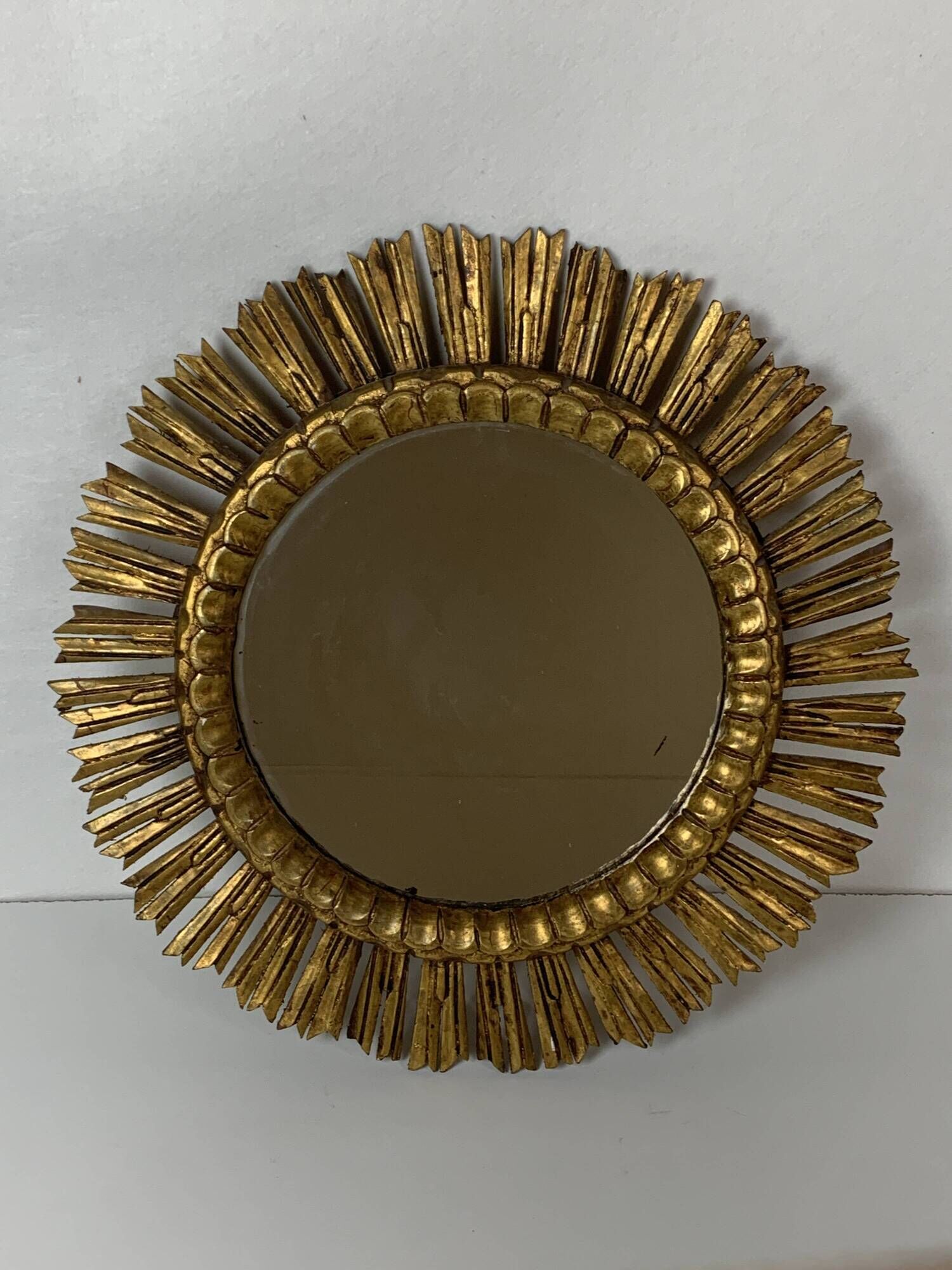 Large midcentury Spanish gold gilt wood sun or sunburst mirror, 1950s