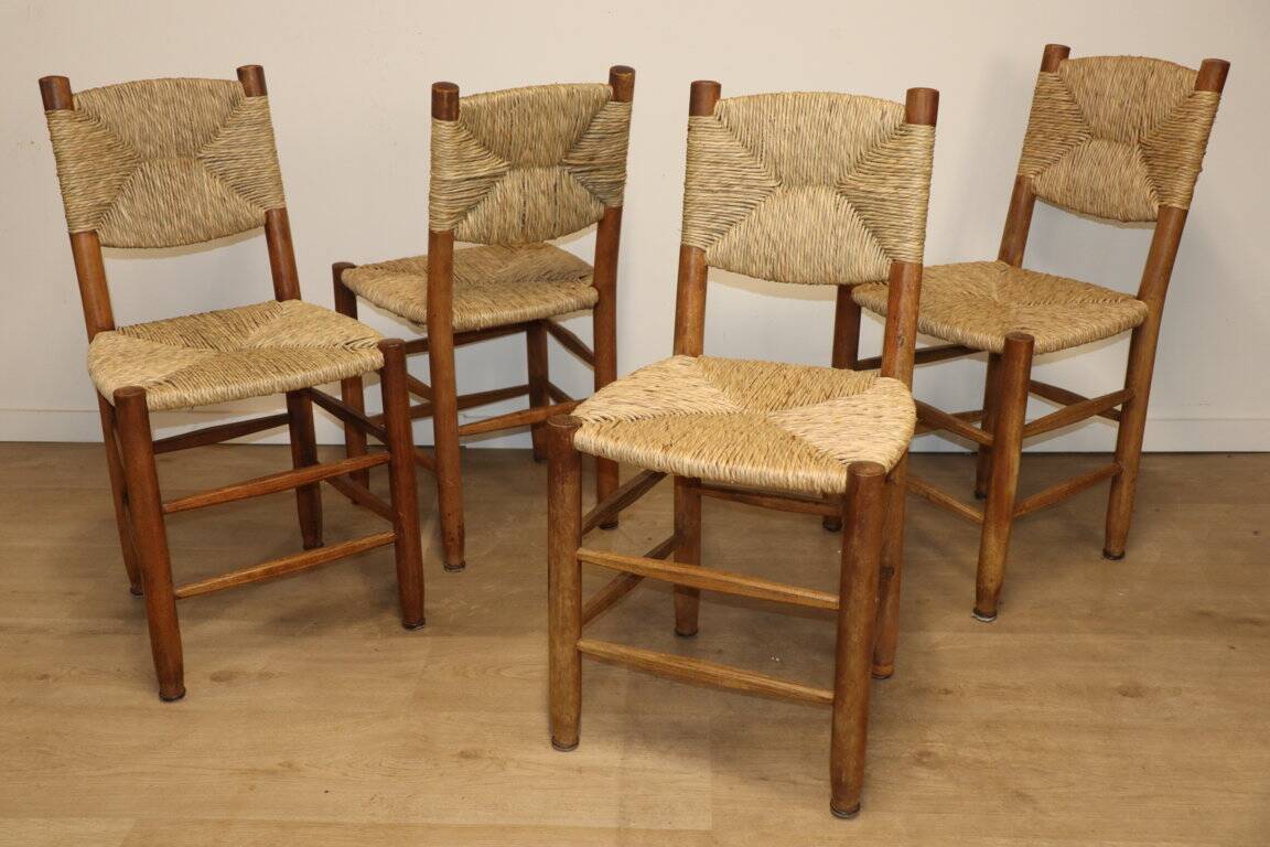 Series of 4 Charlotte Perriand Chairs Model "Bauche" BCB Edition