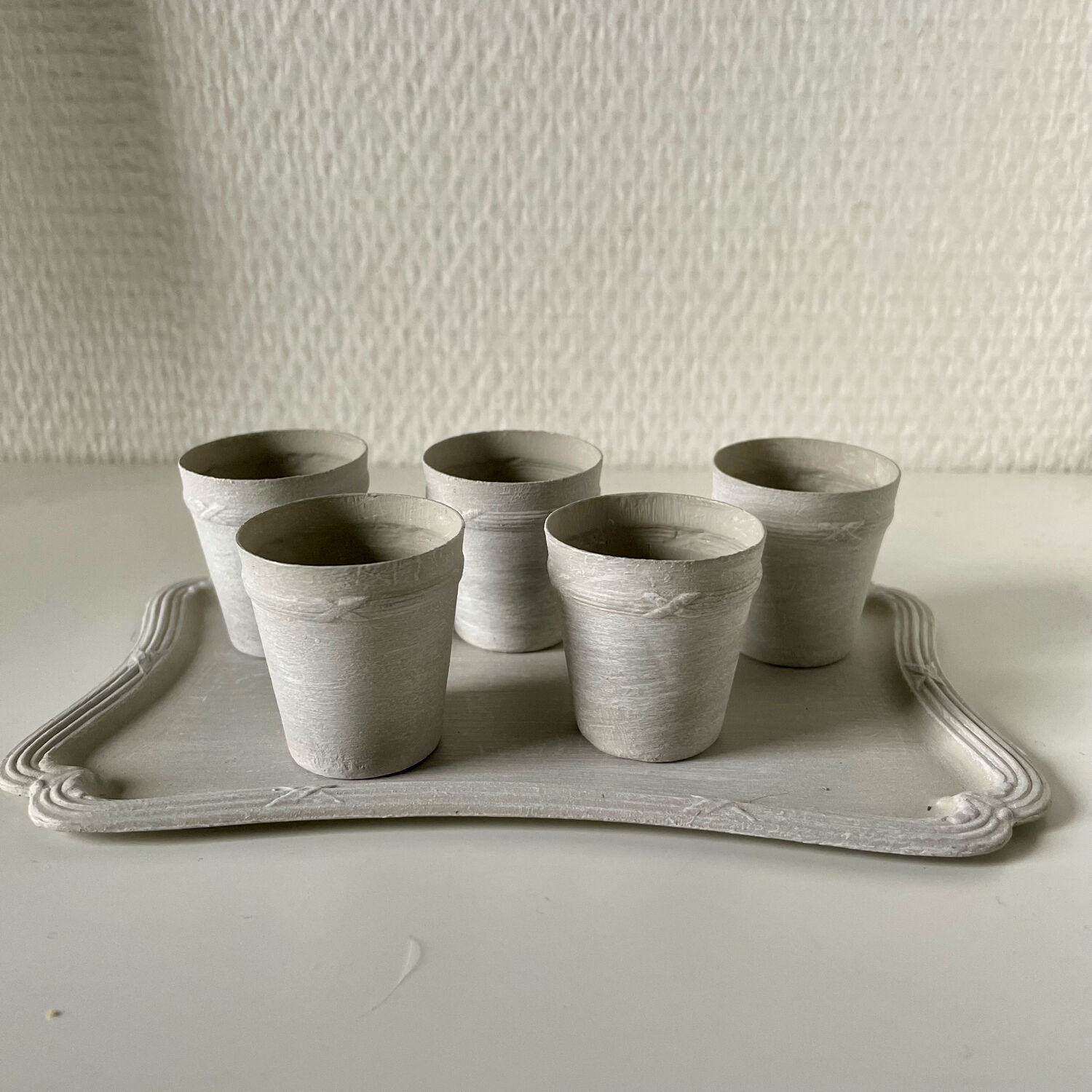 Tray and 5 antique brass liqueur glasses