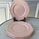 Lot de 4 assiettes à dessert octogonales roses pâles années 50
