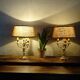 Copper candlesticks adapted as bedside lamps, the pair.