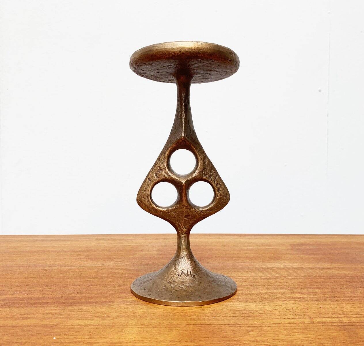 Brutalist metal candlestick mid-century
