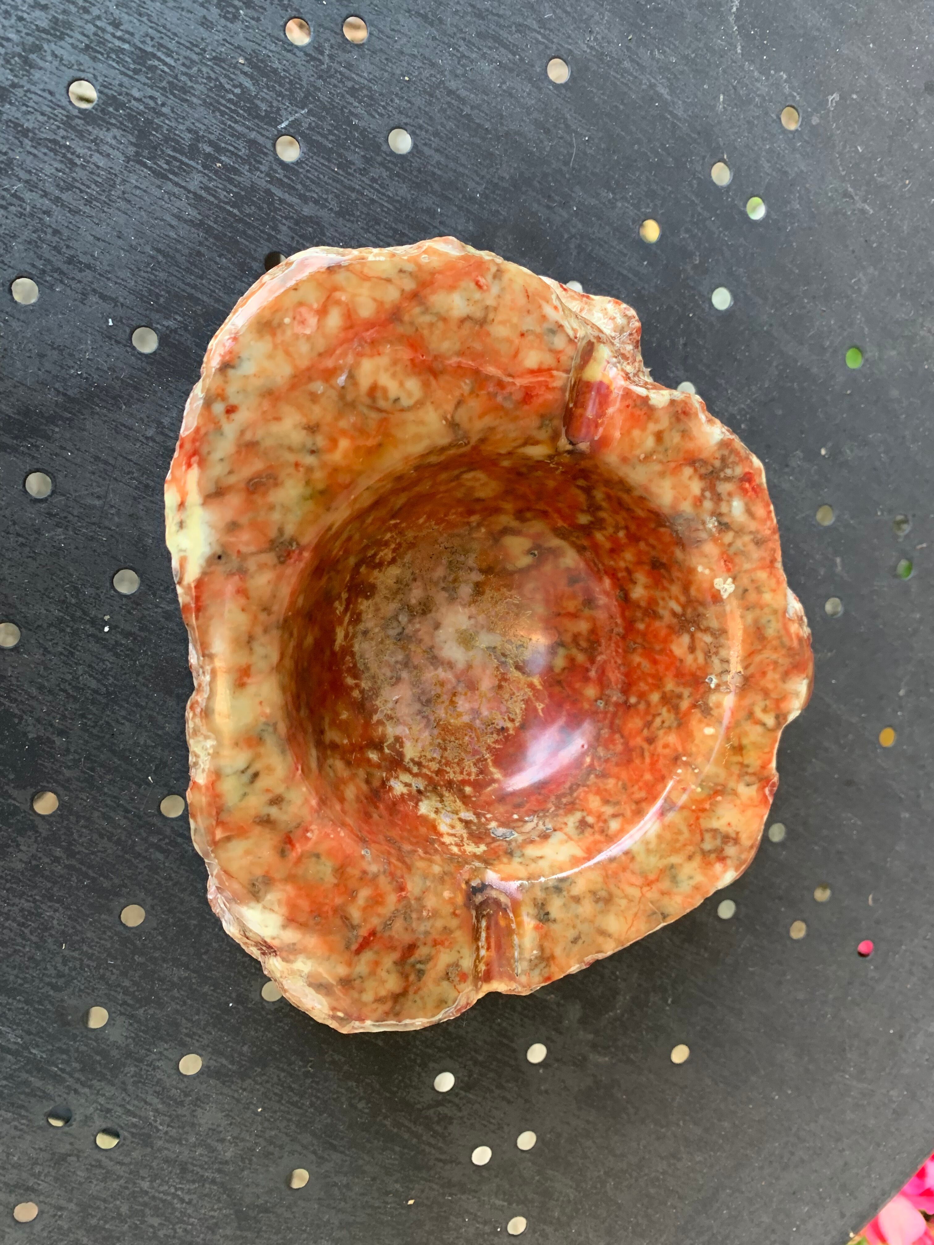 Ashtray in marble stone of vintage cherry color