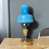 Small vintage blue glass and marble table lamp