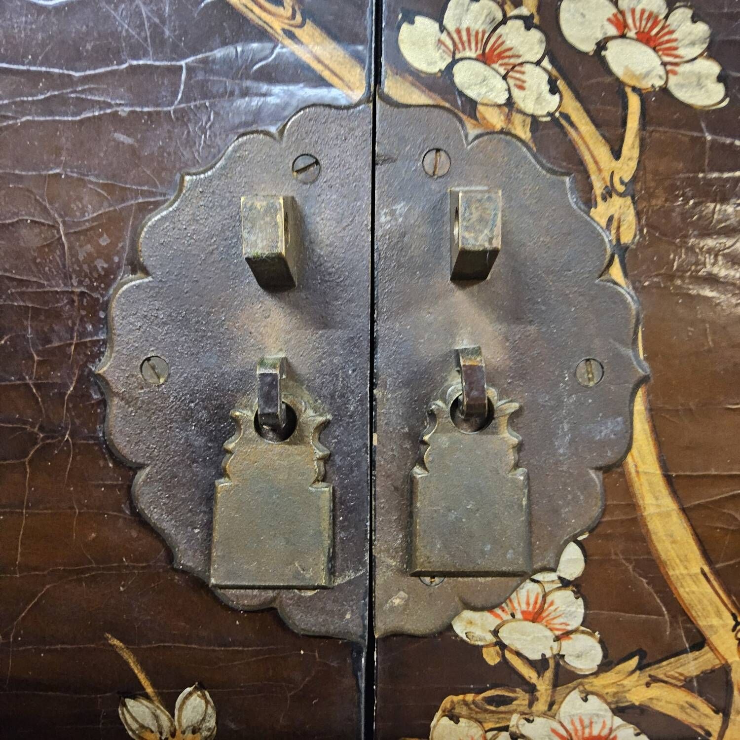 Vintage Chinese cabinet with birds & flowers, red & gold (bohemian)