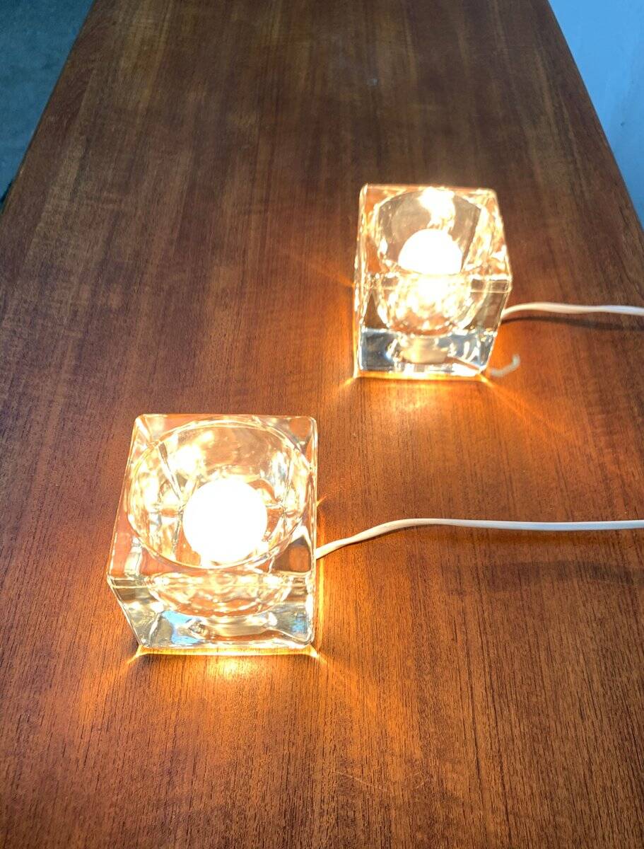 Vintage German glass cube table lamps TA 14 by Peill & Putzler, 1970s, set of 2.