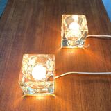 Vintage German glass cube table lamps TA 14 by Peill & Putzler, 1970s, set of 2.