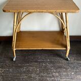 Side table provence 1960 in rattan and plyvood on wheels