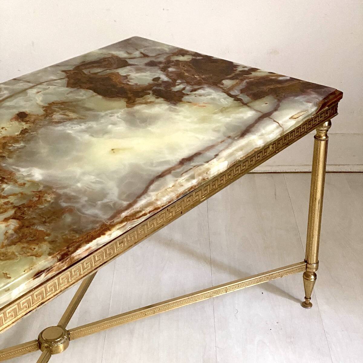 Vintage 1970s brass and marble coffee table
