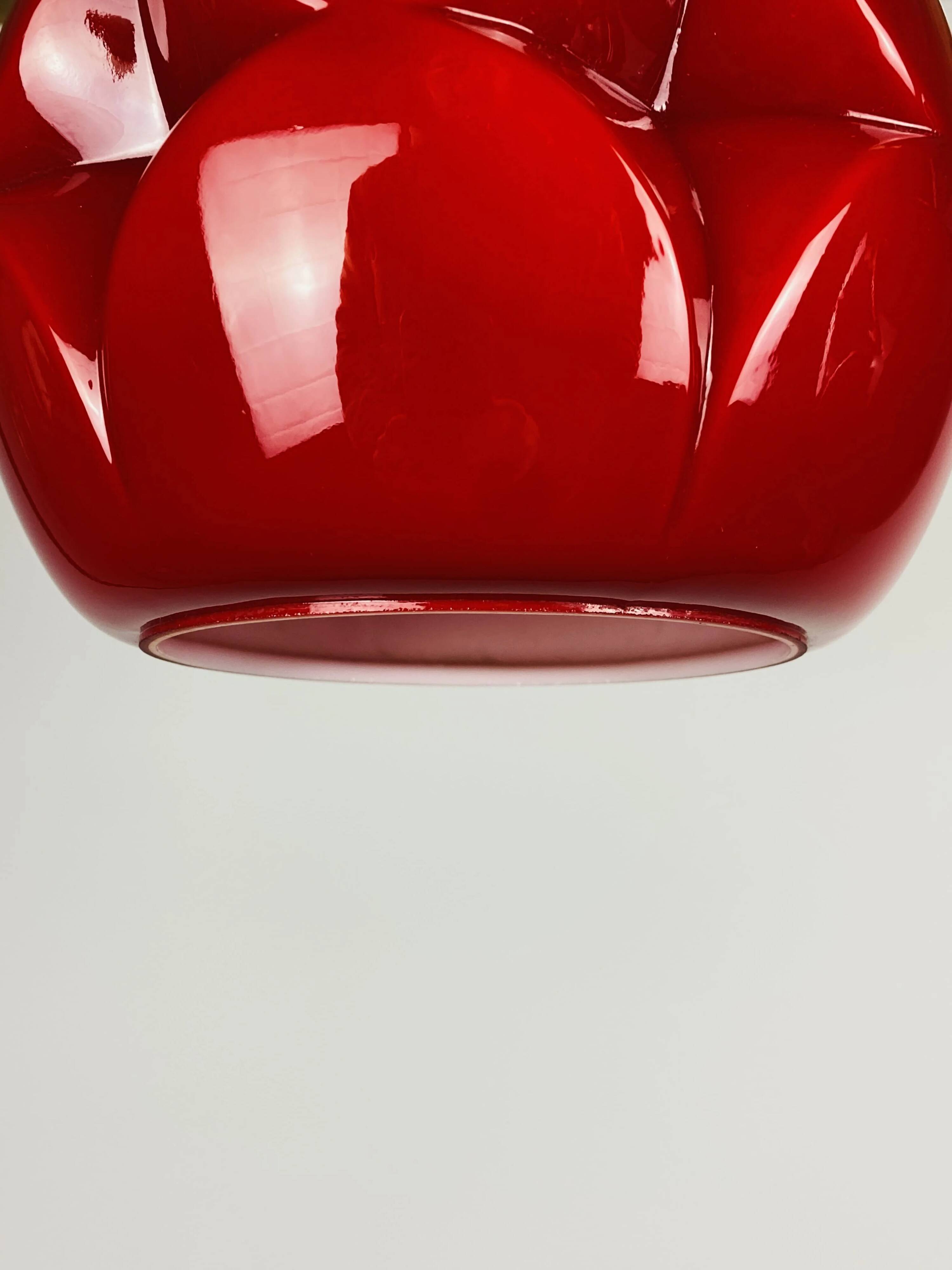 Pair of artichoke glass pendants in red by Peill and Putzler 1960