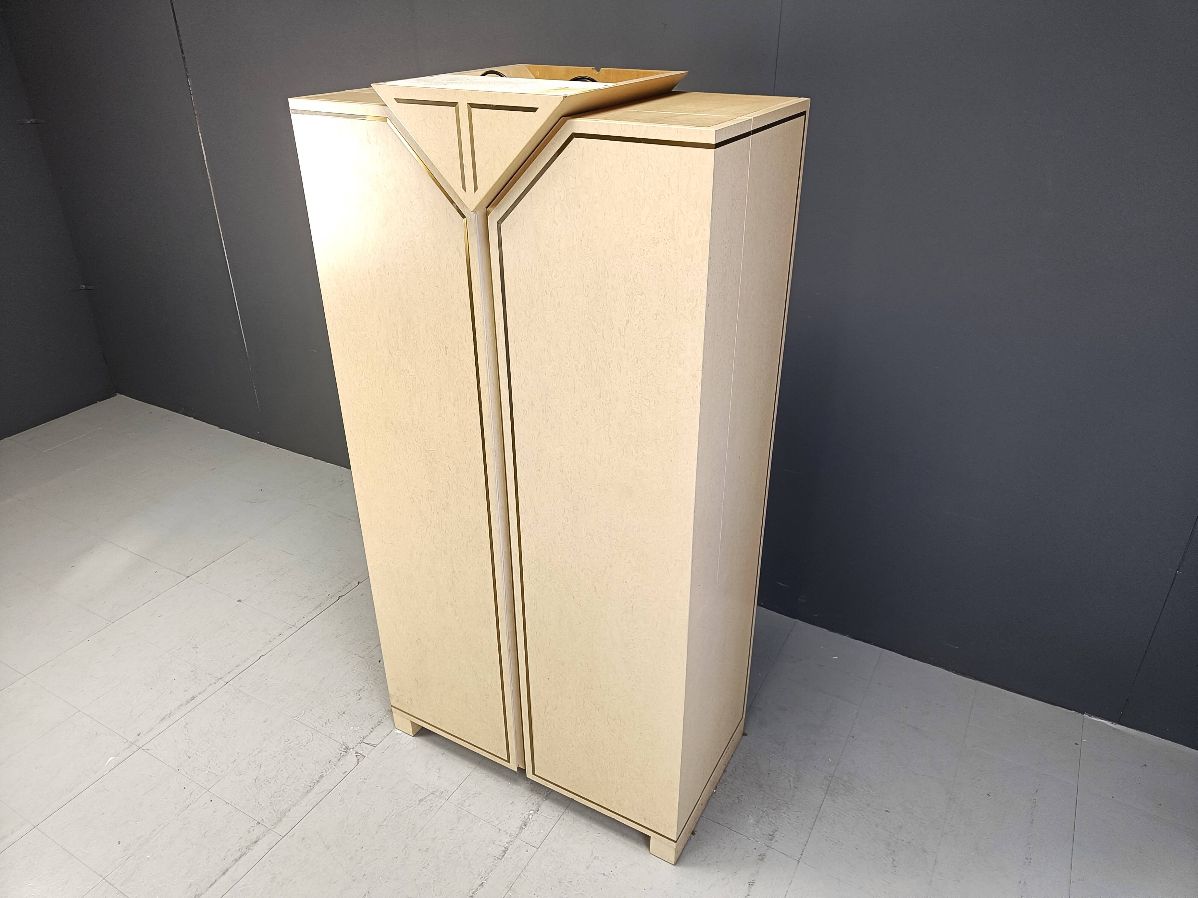 Vintage italian burl wood bar cabinet, 1970s