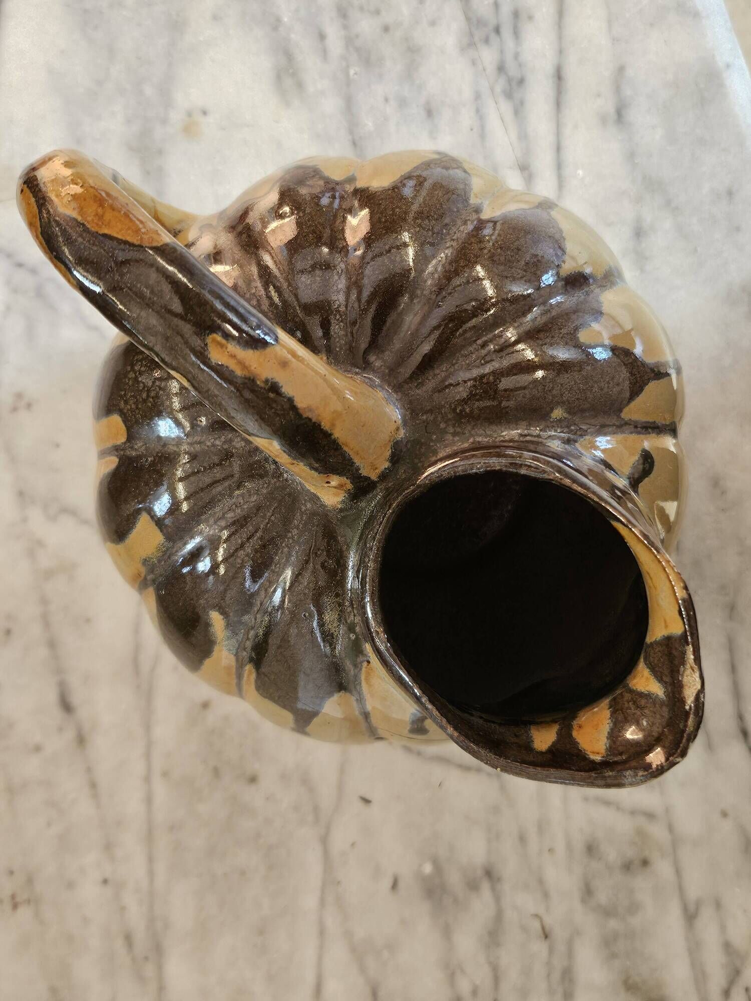 Vintage glazed terracotta pumpkin jug, 1930s
