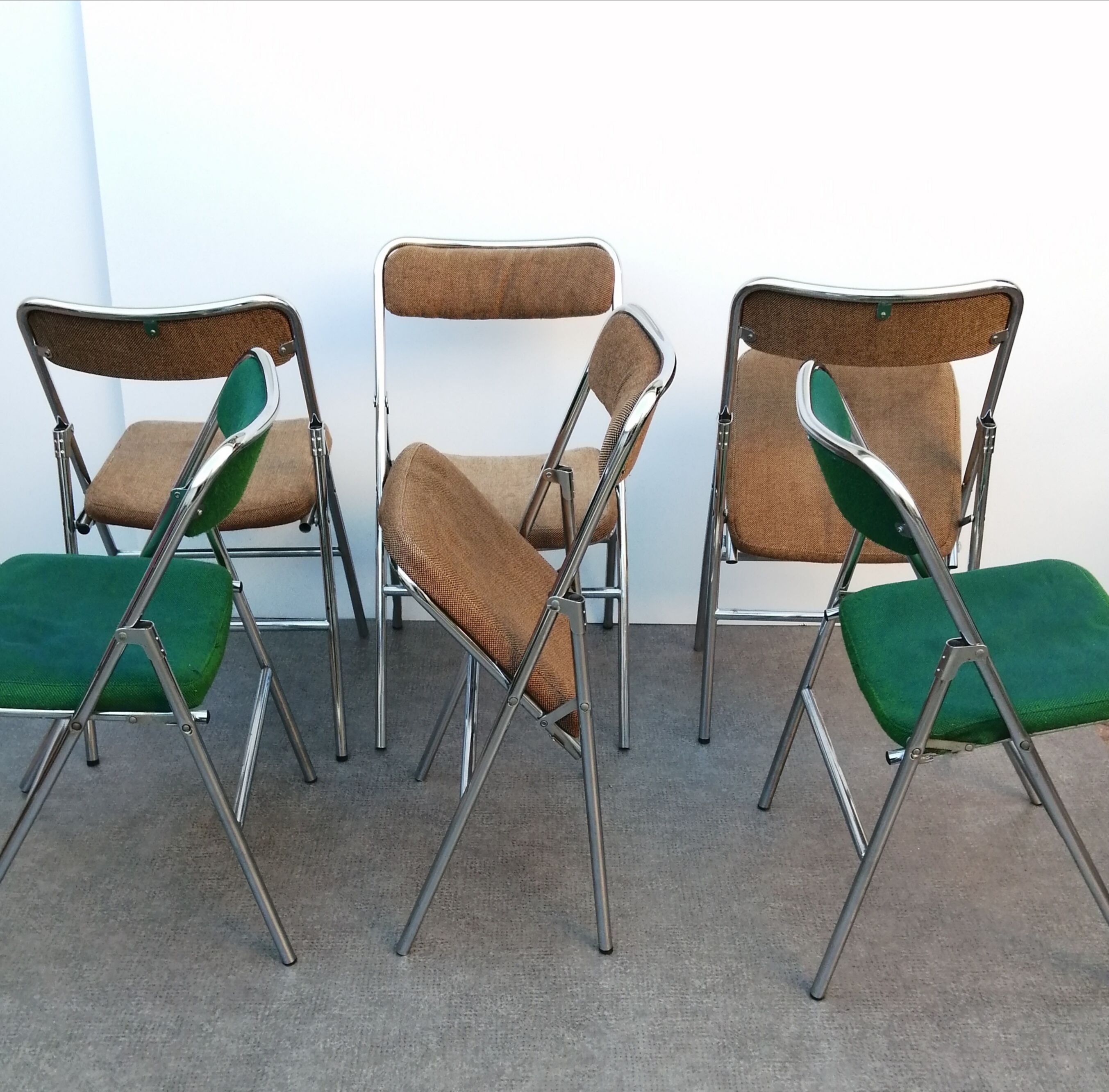 6 Erce Vintage folding chrome chairs 1970-80