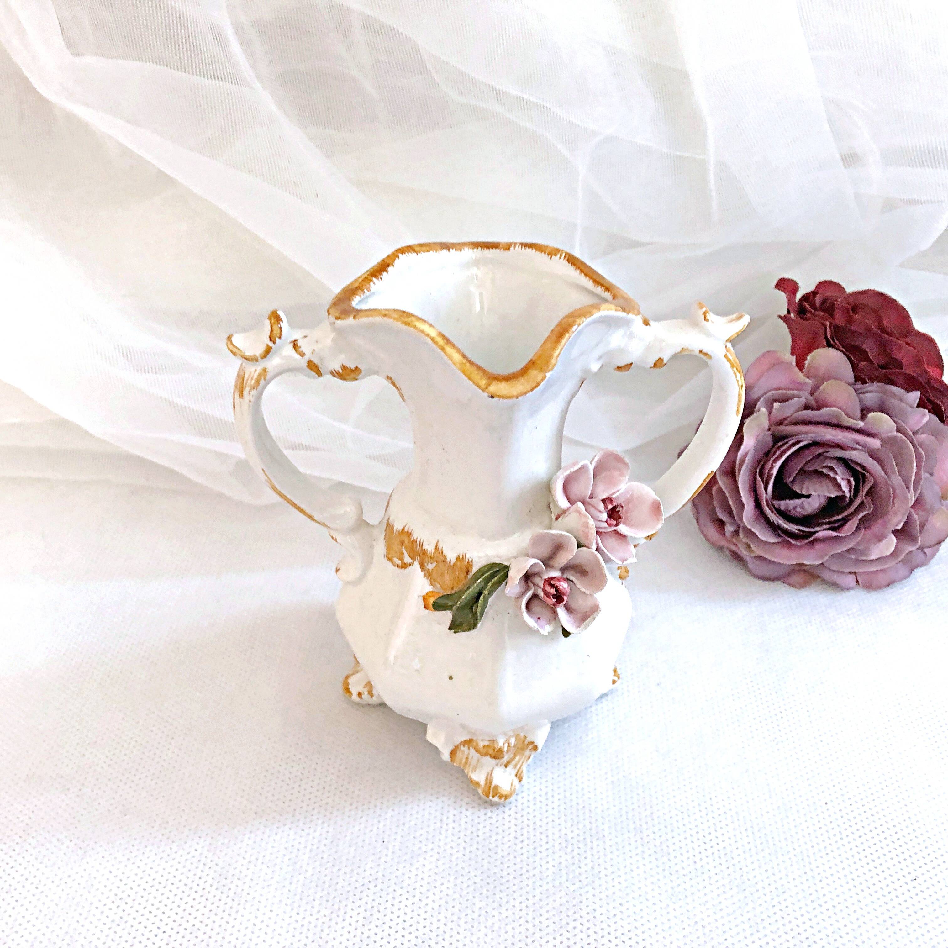 Amphora-shaped earthenware vase with floral slip BASSANO Italy