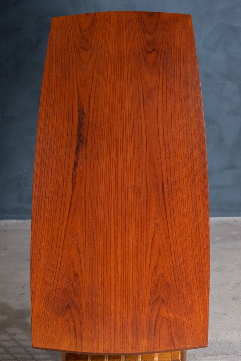 Teak and Oak Coffee Table with Rattan Shelf, Denmark, 1960s