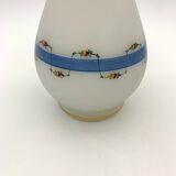 Pair of ancient opaline vases, flower decoration and blue and gold fillets - Circa 1900