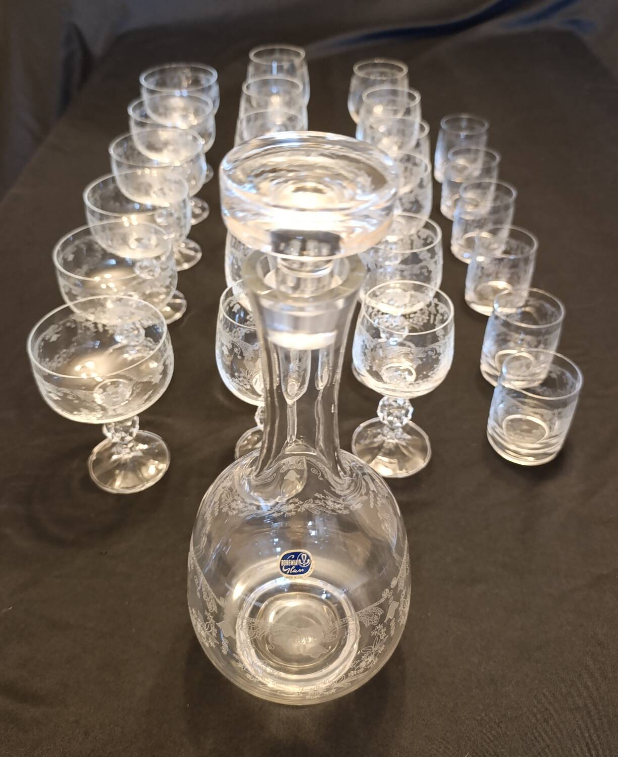 Set of 24 glasses + 1 Bohemia glass carafe