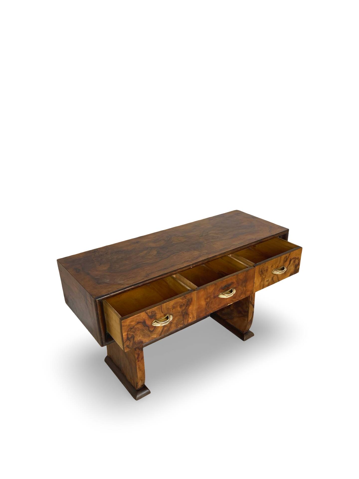 Italian burl walnut art deco console table, 1930s.