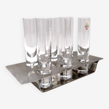 Postmodern Steel and Glass Liqueur Drinking Set by Holme Sweden, 1970s, Set of 6