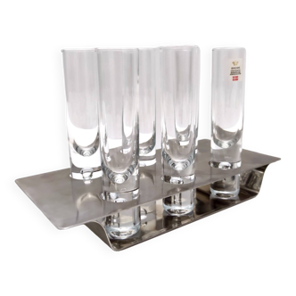 Postmodern Steel and Glass Liqueur Drinking Set by Holme Sweden, 1970s, Set of 6