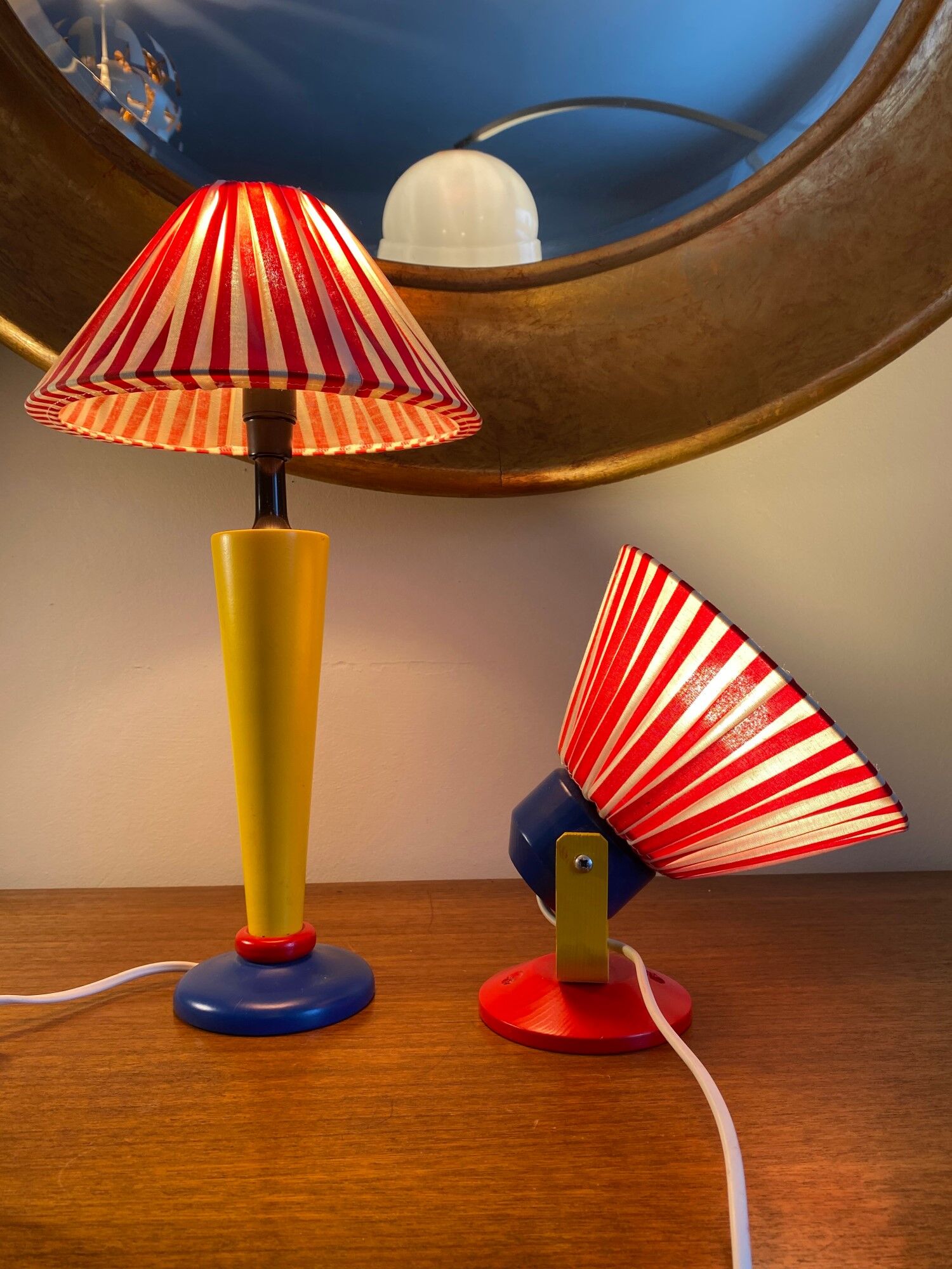 Wood and fabric lamp and wall light set