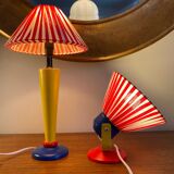 Wood and fabric lamp and wall light set