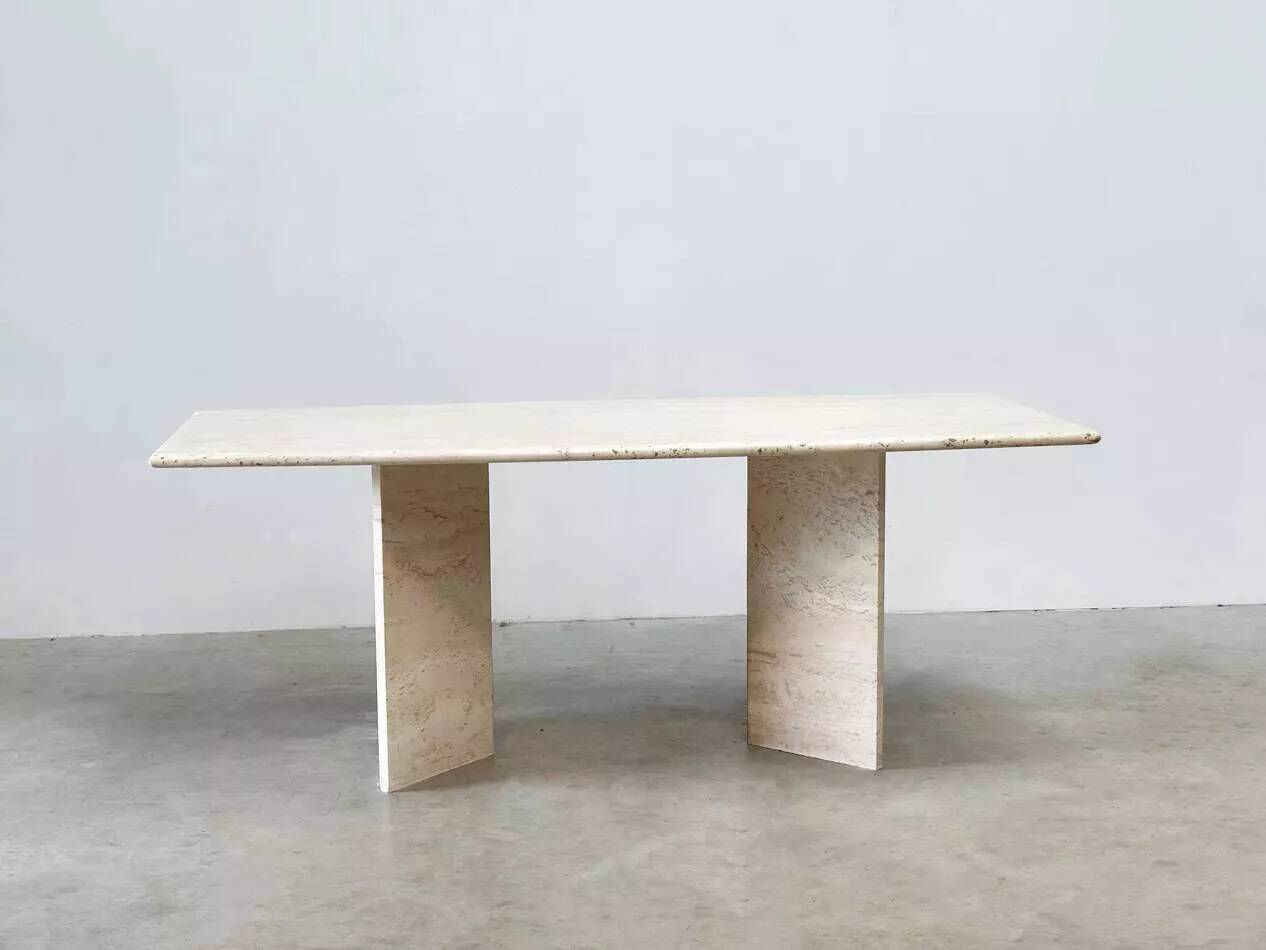 Sculptural Design Dining Table in Travertine