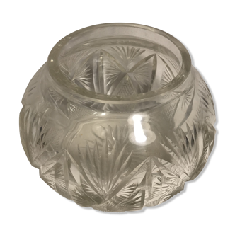 Ancien vase boule cristal taillé forme géométrique