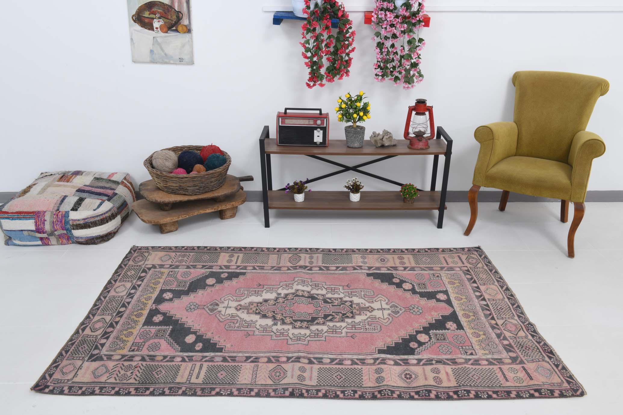 4x7 Pink & Navy Blue Classic Vintage Rug, 134x216Cm