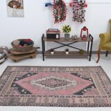 4x7 Pink & Navy Blue Classic Vintage Rug, 134x216Cm
