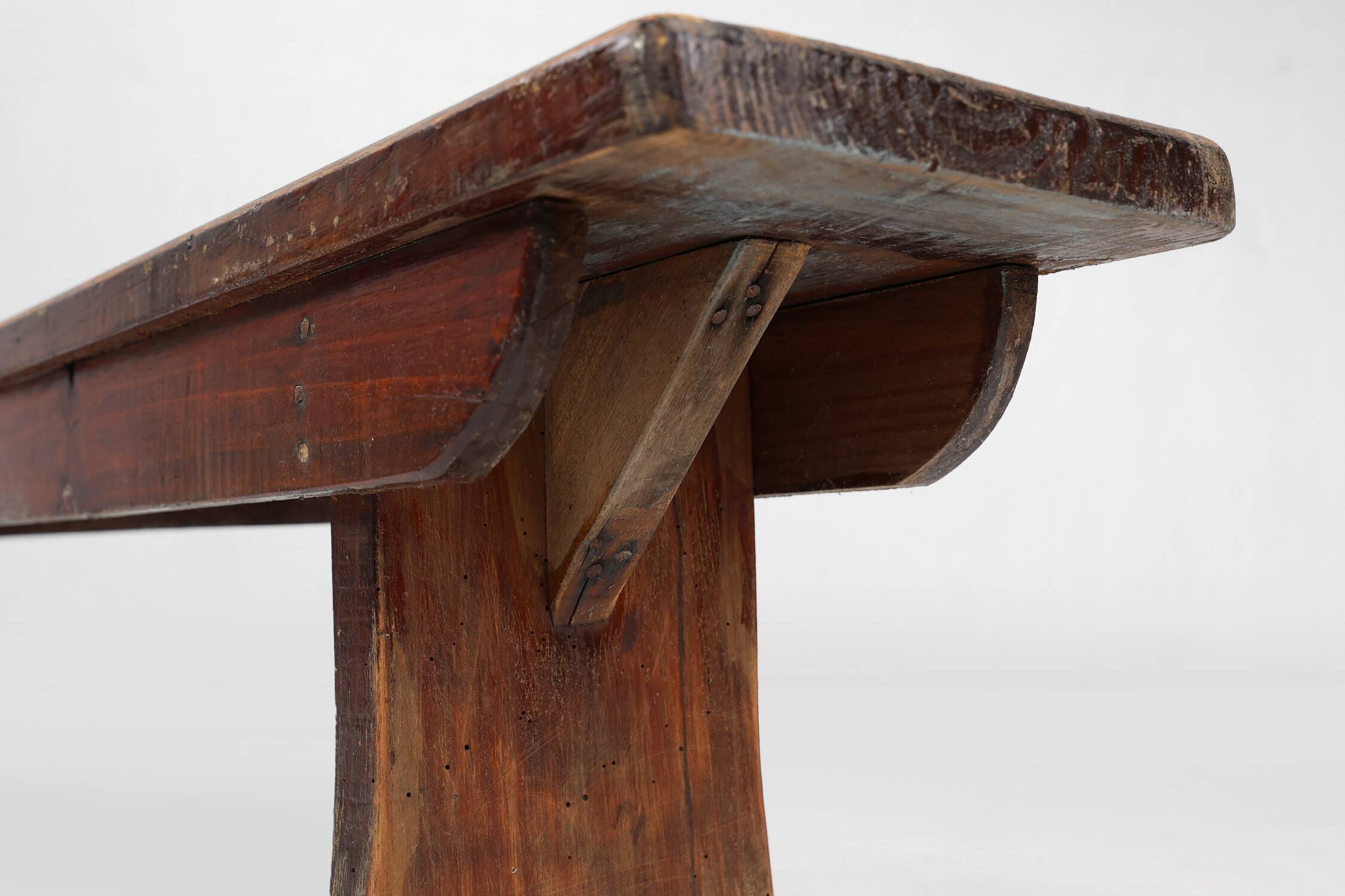 Banc rustique français en chêne brun, vers 1900