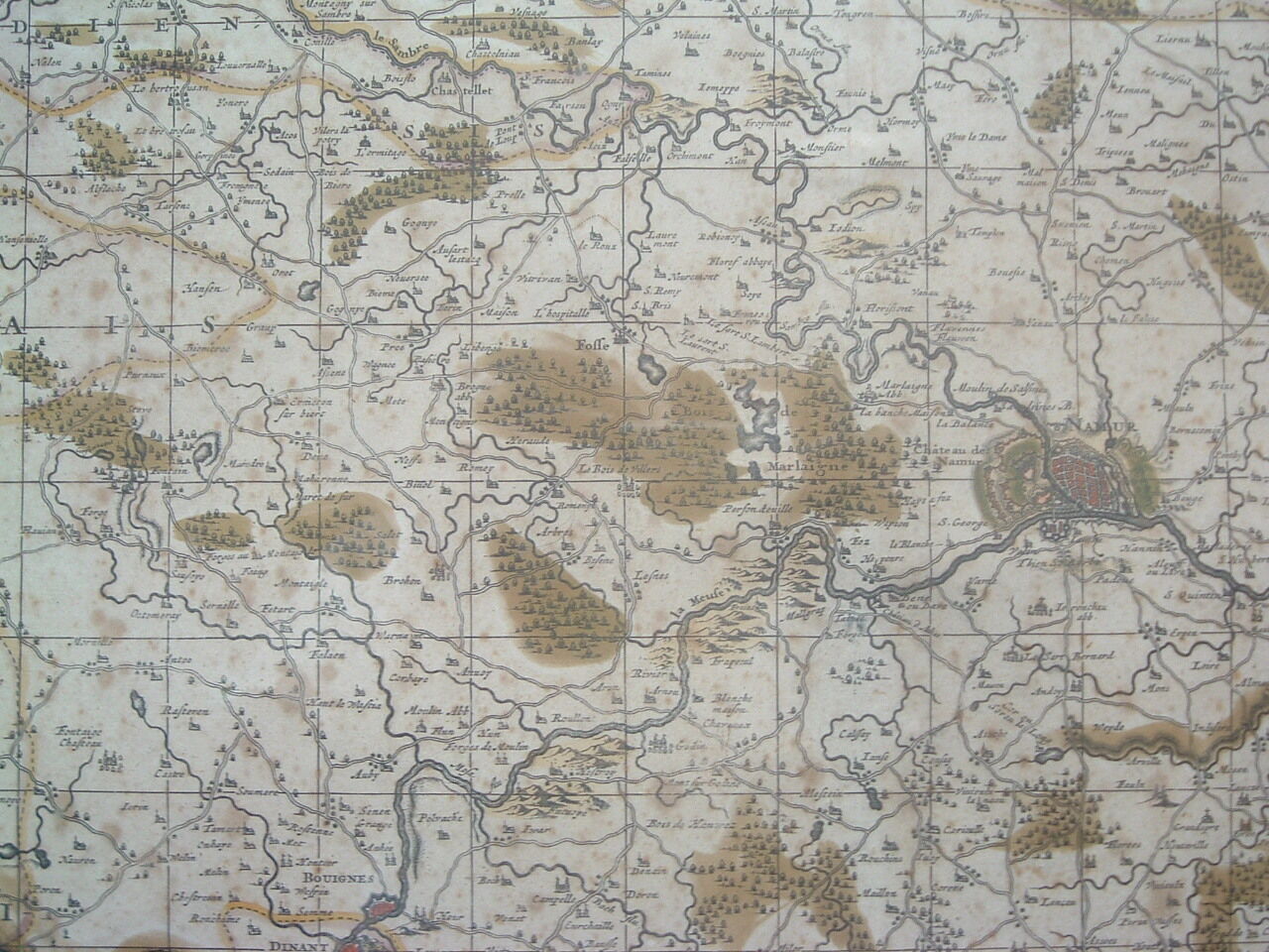 Old map xvii province of namur belgium by visscher, comitatus namurci, atlas minor, frame