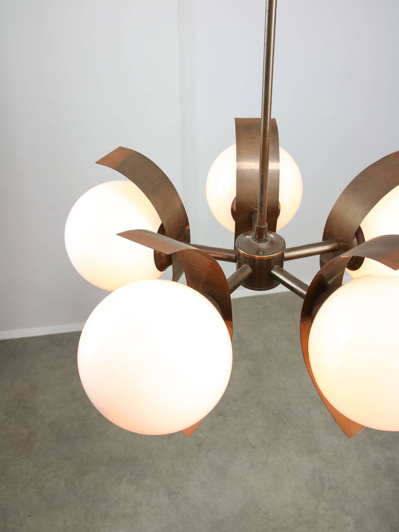 Vintage Italian Copper & Opaline Chandelier, 70s