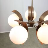 Vintage Italian Copper & Opaline Chandelier, 70s