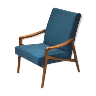 Fauteuil retapissé velours bleu canard