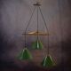 Suspension industrielle design support en chêne avec 3 cloches en métal