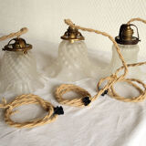 Set of 3 hangings lamp tulips in art nouveau glass paste