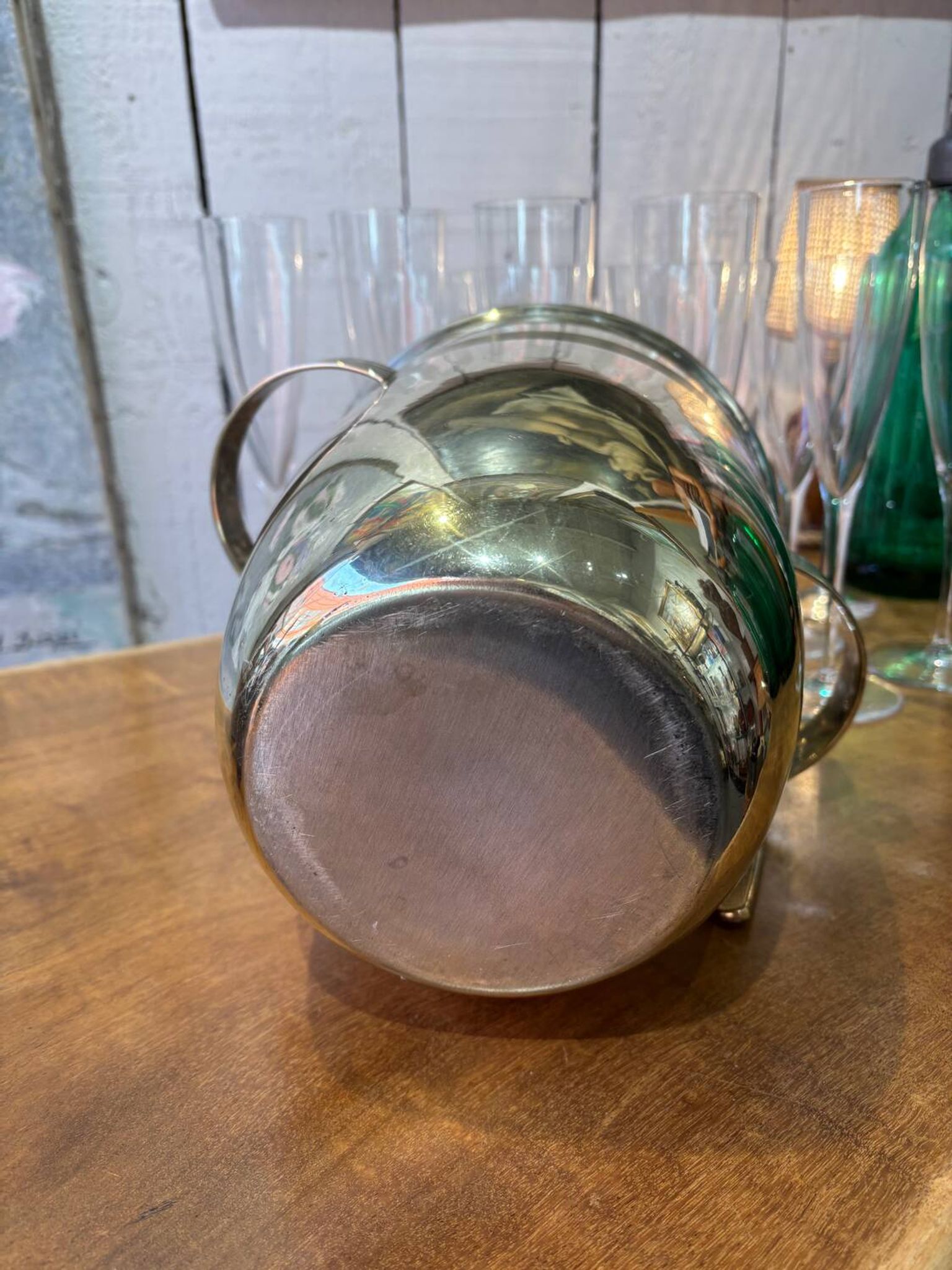 Alpaca champagne bucket from the 1920s with its monopole tongs.