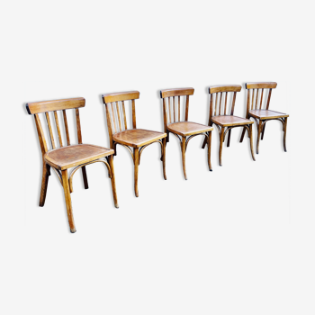 Série de 5 chaises bistrot bohème hêtre - vintage - 1950