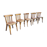 Series of 5 bistro/bohemian beech chairs - vintage - 1950