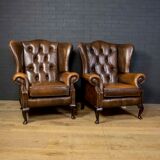 Set of Chesterfield armchairs with footstool