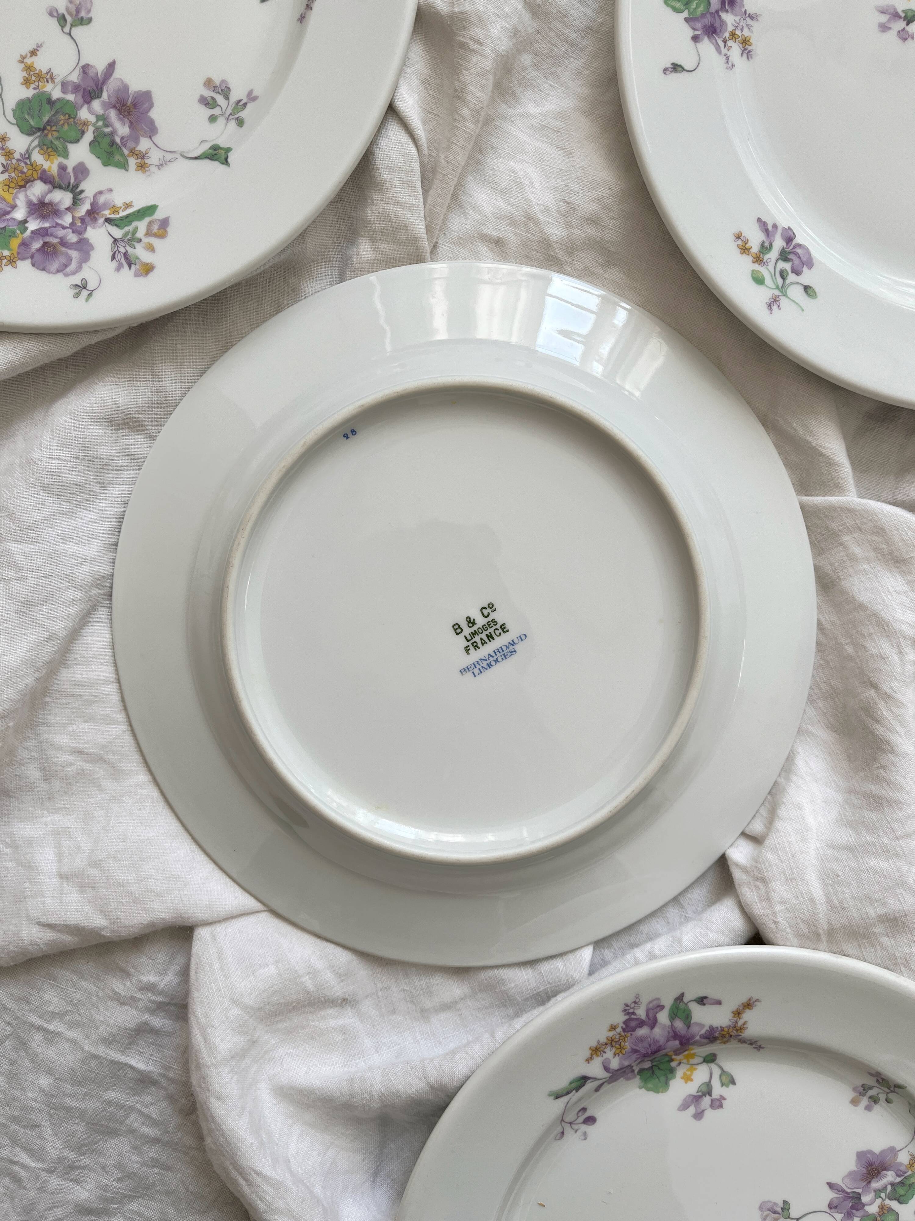 4 porcelain dessert plates with floral decoration by Bernardaud Limoges