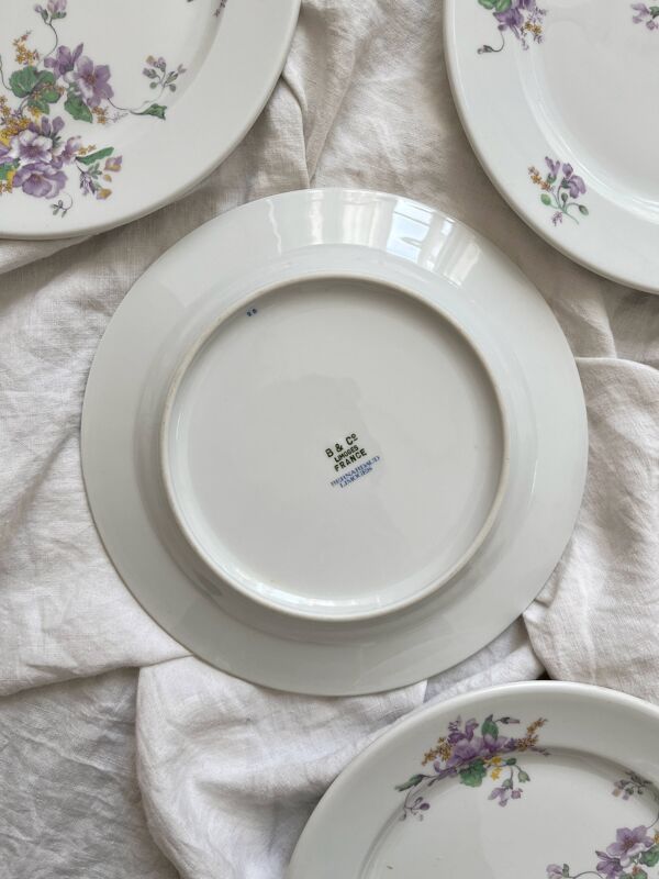 4 assiettes à dessert en porcelaine décor de fleurs Bernardaud Limoges