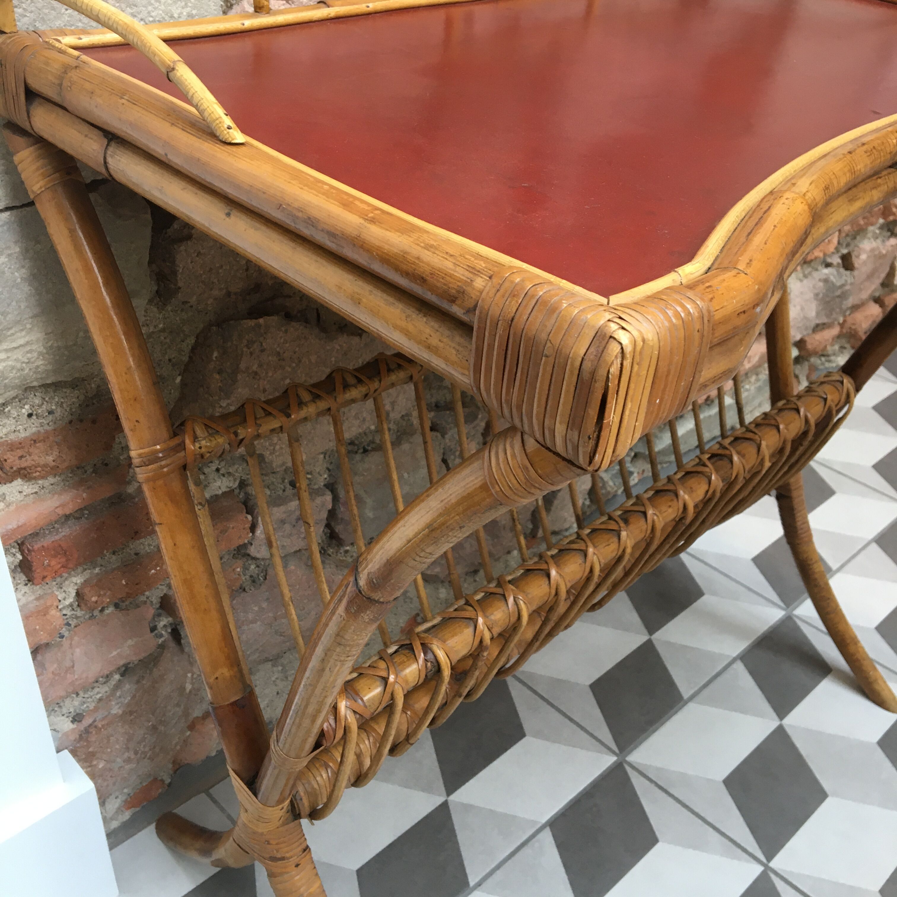 Rattan and leather booster desk