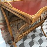 Bureau d'appoint rotin & cuir