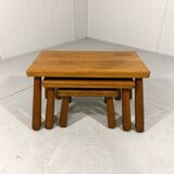 Brutalist rustic blond oak nesting tables